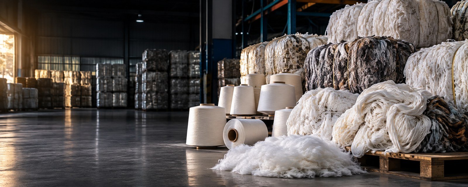 Industrial textile materials in a warehouse